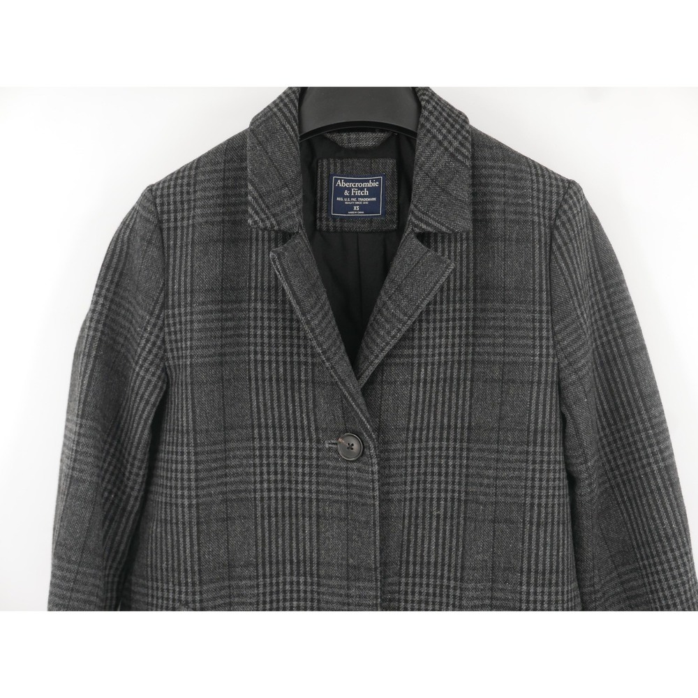 Abercrombie & Fitch Coat Gray Plaid Wool Blend Tweed Long Overcoat Women's XS
